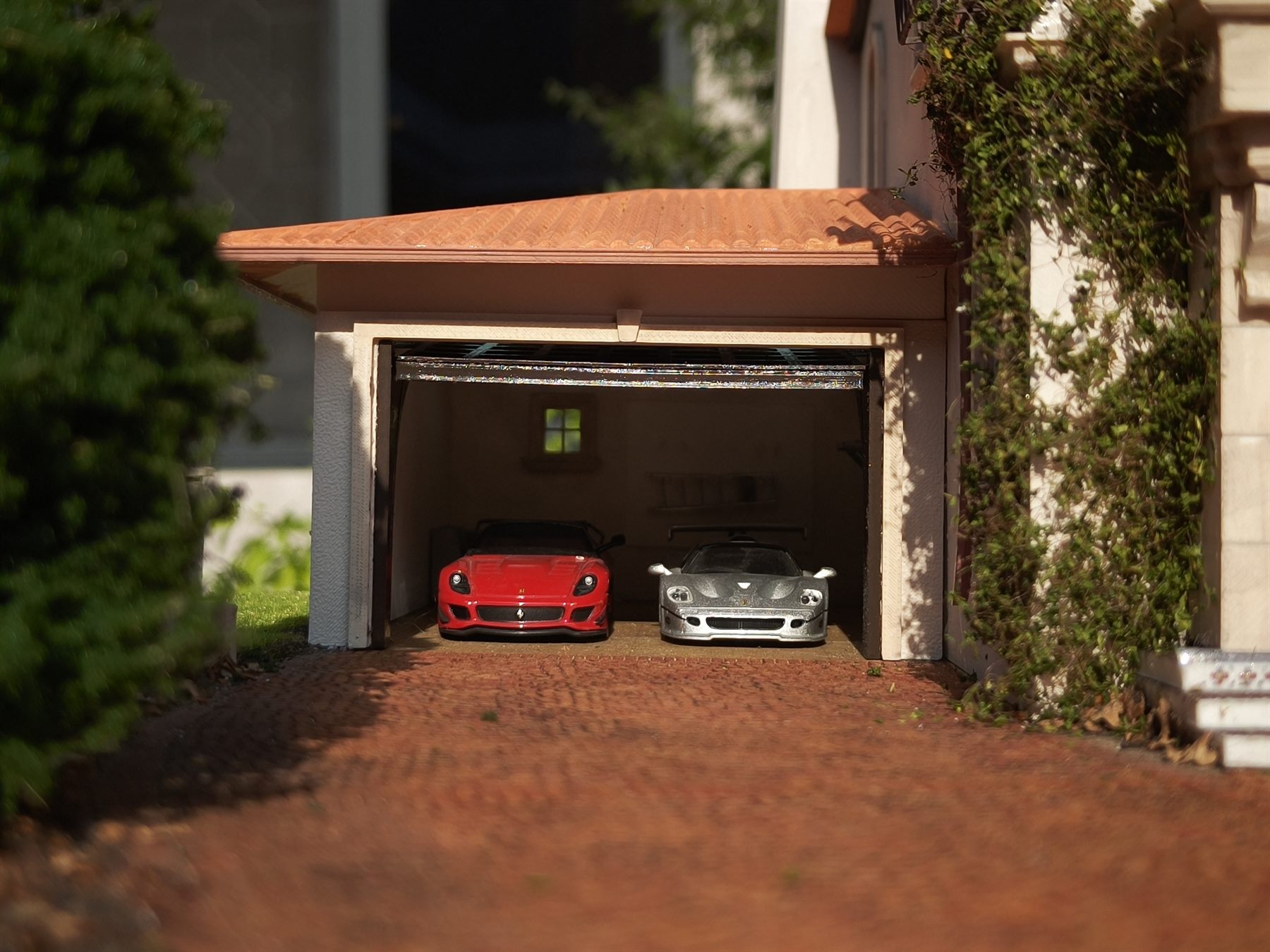 Garage interior with LED lighting